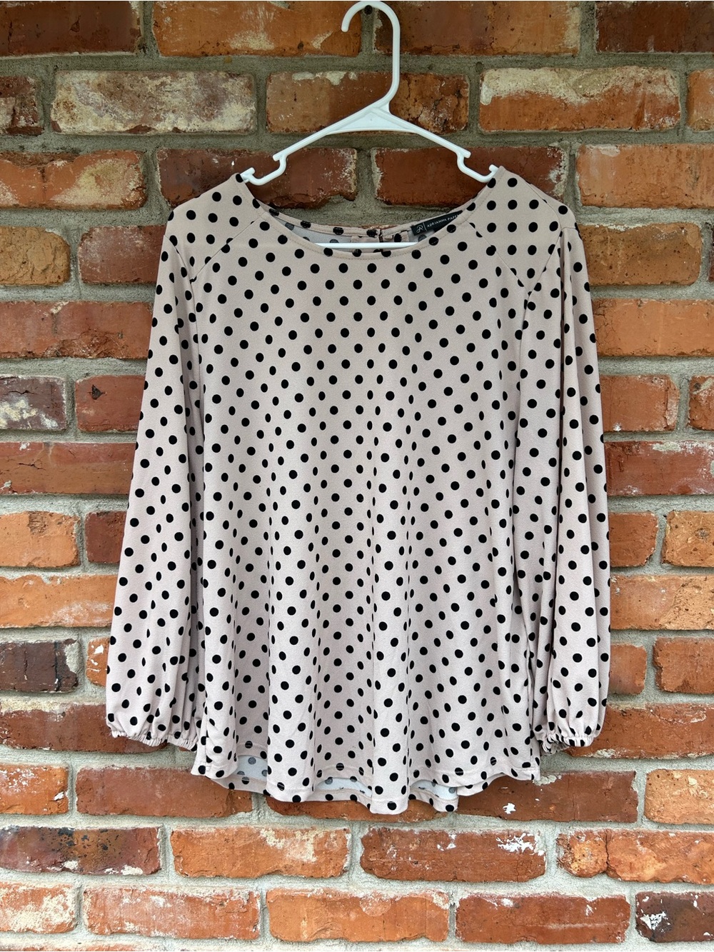 Adrianna Papell Womens Polka Dot Long-Sleeve Blouse Blush/Black Size XL